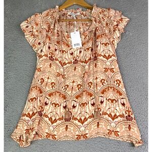 New Rose + Olive Top Women's Size Small Multicolor Coastal Blouse Lightweight